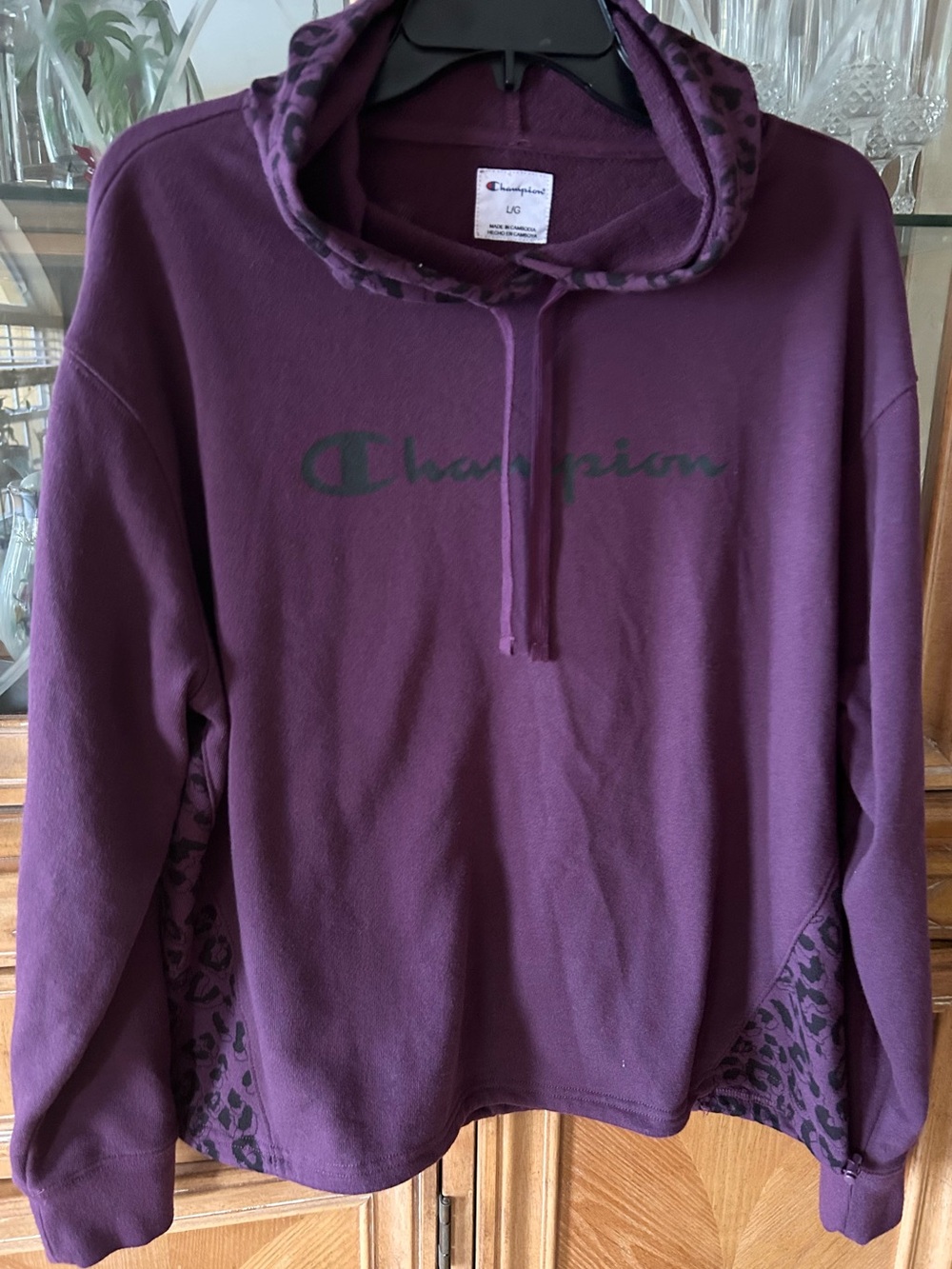Champion Women's Plum Hoodie with Leopard Accents